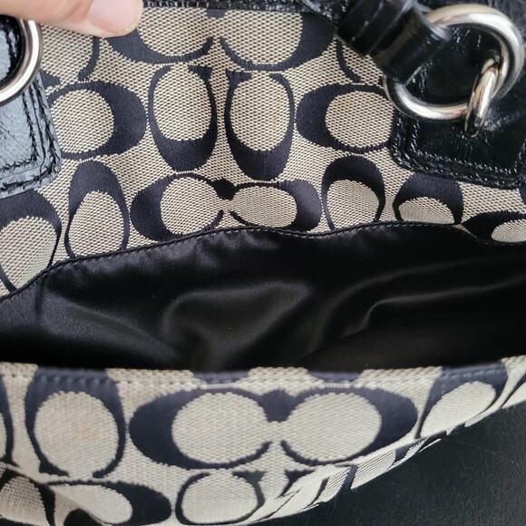 Coach Signature Gallery Beige/Gray Purse Bag Zipper Close Signature Leather Trim - Picture 14 of 16